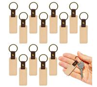 FuxFuis 20 PCS Porte Clés en Bois Rectangulaire, Porte Clé Personnalisé Portes Clef Bois Cuir avec Anneaux Portes Clef bois à Graver pour Bricolage, Artisanat, Décoration