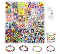 FuxFuis 2480 PCS Perle pour Bracelet Collier Perle à Enfiler Kit de Perles pour Bijoux Enfant Perles Poney pour Enfants Filles Kit Bracelet Fille avec Élastique de 4m pour Artisanat Accessoires