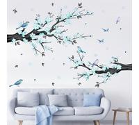 FuxFuis 4 PCS Stickers Muraux Arbre, 30 * 90cm Stickers Muraux Fleurs Bleues, Stickers Fleurs Autocollant Mural, Stickers Muraux Branche, Stickers Oiseaux Sur Branche pour Chambre Salon Bureau