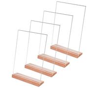 FuxFuis 4 PCS Support de Panneau Acrylique A4, Supports de Table A4 Porte Document A4 en Acrylique Présentoir de Table A4 Acrylique Support Menu de Table avec Base en Bois pour Restaurant Hôtel