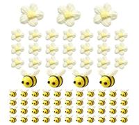 FuxFuis 48 PCS Abeille Decoration et 24 PCS Fleurs au Crochet, Abeille Feutrine, Décoration Laine Feutrée, Décoration en Feutre de Laine, Boules de Feutre pour Bricolage Vêtements Accessoires DIY