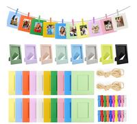 FuxFuis 8 PCS Mini Cadres Photo et 20 PCS Cadre Photo en Papier Kraft, 3 Inch Cadres Photo Colorés Cadre Photos Carton à Décorer Cadre Photo Suspendu Corde pour Maison, École, Bureau
