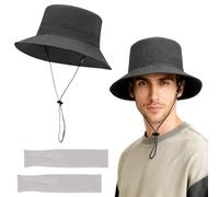 FuxFuis Chapeau de Soleil et Manches de Protection Solaire,Chapeaux de Randonnée Pliable Chapeaux Pluie Chapeau Anti UV Homme Chapeaus de Pêche Chapeaus Safari Femme Reglable pour Voyage Camping