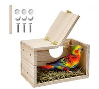 FuxFuis Nichoir pour Perruches, Nid en Bois pour Oiseaux, Nid Inseparable pour Cage, Nid Oiseau pour Cage avec 3 Vis +3 Rondelles +3 Fixations +1 Bâtonnet en Bois pour Oiseaux de Petite et Moyenne