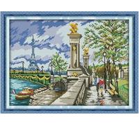 fuxiruiI Kit de point de croix 11 ct « Rue parisienne », motif pré-imprimé, décoration murale à faire soi-même, kit de broderie à faire soi-même-40X50CM