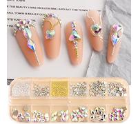 FUXIU Boîte de 12 grilles strass à dos plat et petite combinaison ronde pour nail art accessoires cristaux