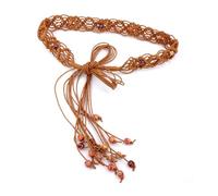 FUXIU Ceinture de style bohème pour femme avec perles délicates - Ceinture tressée pour robe d'été - Ceinture d'été en bord de mer, marron, As detailed discription