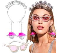 FUXIU Ensemble de boucles d'oreilles style vintage années 70 avec serre-tête et lunettes de soleil, parfaits pour les fêtes et les clubs de danse