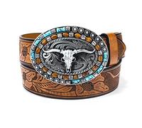 FUXIU Longhorn Bull Ceinture de cowboy avec boucle et perles Style western vintage, 110 cm., As detailed discription