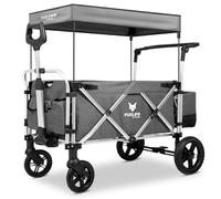 FUXLIFE Chariot Pliable Enfants FX-CTL900 Gris • Wagon avec Toit Solaire • Harnais 5 Points • Intérieur Rembourré • Roues à Suspension • Sac Isotherme