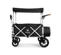 FUXLIFE Chariot Pliable Enfants FX-CTL900 Noir • Wagon avec Toit Solaire • Harnais 5 Points • Intérieur Rembourré • Roues à Suspension • Sac Isotherme