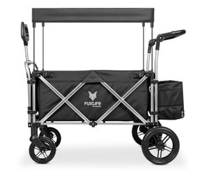 FUXLIFE Chariot Pliable FX-CTL900 • Noir • Toit Solaire • Harnais 5 Points | Intérieur Rembourré Confortable • Roues Suspendues Robustes • Sac Isotherme Pratique • Double Poignée • Nettoyage Facile