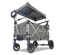 FUXLIFE Chariot Pliable FX-CTL950 • Gris • Capacité 75kg • Toit Solaire | Intérieur Rembourré • Harnais Sécurité 5 Points • Roues Suspendues • Sac Isotherme Inclus • Barre Télescopique Ergonomique