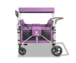 FUXLIFE Chariot Pliable FX-CTXL900 • 4 Places • Pourpre • Pneus Confort | Ceintures sécurité 5 points • Frein blocage arrière • Norme EN 1888 • Canopy amovible protecteur • Grand espace coffre