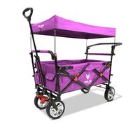 FUXLIFE FX-CT700 Chariot Pliable Pourpre • Wagon Excursions & Quotidien • Siège Rembourré • avec Freins • Poignée Réglable en Hauteur • Pliage Compact