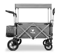 FUXLIFE FX-CTL900 Chariot Pliable Enfants Gris • Wagon Premium avec Toit Solaire • Harnais 5 Points • Intérieur Rembourré • Roues à Suspension • Sac Isotherme