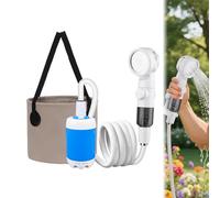 FUXNGZI Douche Camping, Douche Exterieur Portable, Douchette Camping, Pompe de Douche Électrique Rechargeable, Camping Accessoires avec Pomme 3 Modes pour Camping,Randonnée (avec Seau Pliable)