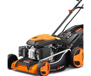 FUXTEC 4en1 Tondeuse Thermique Démarrage Électrique FX-RM5196eS - Largeur de Coupe 51cm, Système autotracté, Fonction Mulching, Réglage Central de la Hauteur de Coupe, 60L Bac de ramassage