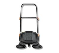 Balayeuse mécanique FUXTEC FX-HK65 - idéale pour surfaces extérieures moyennes à grandes. Largeur de travail 650 mm, cuve 20 L, capacité jusqu'à 2000 m², design ergonomique