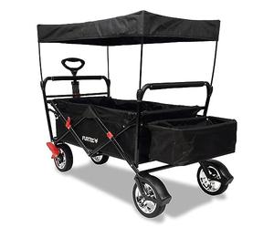 Fuxtec Chariot City Cruiser Noir, L'Original, Chariot de Jardin Pliable pour Enfants, Transport, Plage, Ville, Forêt, à Tirer ou à Pousser, Capacité De Charge 75 kg