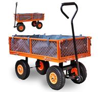 Chariot de Jardin FUXTEC FX-GW350 parois latérales rabattables pour Fermeture Rapide Charge Max. 150kg pneus XXL bâche intérieur Polyester Pratique et maniable