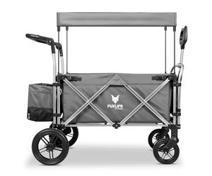 Fuxtec Chariot Super Cruiser Gris Premium, L'Original, Chariot de Jardin Pliable pour Enfants, Transport, Plage, Ville, Forêt, à Tirer ou à Pousser, Capacité De Charge 75 kg