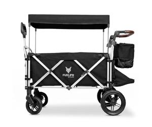 Fuxtec Chariot Super Cruiser + Noir, Extension Habitacle, Chariot de Jardin Pliable pour Enfants, Transport, Plage, Ville, Forêt, à Tirer ou à Pousser, Capacité De Charge 75 kg