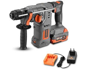 FUXTEC Marteau Perforateur Burineur Sans Fil 20V FX-E1RH20 - Livré Avec Batterie Et Chargeur - 950 coups/min Avec 2 Sens de Rotation - Poignée supplémentaire - Fonctions de perçage réglables