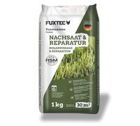 FUXTEC Semences de gazon FX-RSNR1 - Sursemis et réparation 1kg pour 30m² - Made in Germany - germination rapide et pelouse dense - mélange robuste pour soleil et mi-ombre - facile à épandre