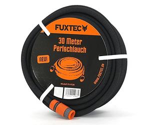 Fuxtec Tuyau d'Arrosage Perlé Microporeux FX-PS 30 m Tuyau Goutte à Goutte Premium en Option avec Réducteur de Pression pour Une Irrigation Optimale. Inclu Crochets de Sol, Connecteurs et Embouts