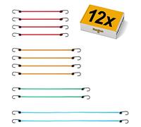 fuxton Lot de 12 tendeurs avec Crochets, 4 Longueurs et Couleurs (Sandow Elastique, tendeur Velo Porte Bagage, tendeurs de Fixation) pour Velo e Moto, Panier de vélo, Porte-vélo