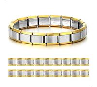 fuxunamz Lot de 18 bracelets à breloques italiens - Or et argent - Bracelet modulaire en acier inoxydable amovible - Pour filles et garçons, Acier inoxydable