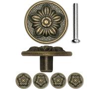 Fuxxer Lot de 4 poignées de meubles antiques, boutons de tiroir, style maison de campagne, design vintage, bronze fer, laiton, meubles, armoires, commodes, buffet, 30 x 15 mm, fleur