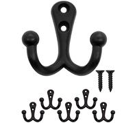 Fuxxer® - Lot de 5 crochets de garde-robe classiques à double crochet, finition massive, crochets pour serviettes, crochets de vêtements, style vintage maison de campagne rétro, lot de 5, noir