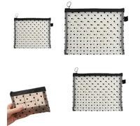 FUyanen 3 Pcs Petit Trousse de Toilette,Petite Trousse de Maquillage Portable en Maille avec imprimé Cœur,Trousse de Toilette pour Un Usage Quotidien Mini Pochette Maquillage
