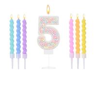 FUyanen Bougies Anniversaire Chiffres5,avec 6 Bougies Spirales Arc-en-Ciel Couleurs Bonbon en Cire Douce,Filles et Femmes,Décoration de Gâteau d'anniversaire sur Le Thème