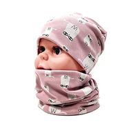 FUYAO Ensemble bonnet et écharpe tube en coton pour bébé et enfant - Printemps, automne, hiver - Bonnet chaud pour garçons et filles, Chat rose., 3-6 ans
