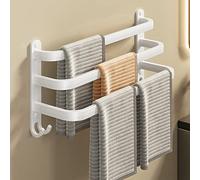 FUYAO Porte-Serviettes Salle De Bain Porte Serviette Mural en Aluminium À 3 Étages avec 2 Crochets sans Perçage Étagère Serviette pour Cuisine Toilettes Salle De Bain Cuisine D'hôtel,White c,70CM
