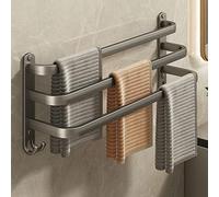 FUYAO Porte-Serviettes Salle De Bain Porte Serviette Mural en Aluminium À 3 Étages avec 2 Crochets sans Perçage Étagère Serviette pour Cuisine Toilettes Salle De Bain Cuisine D'hôtel,Gray c,70CM