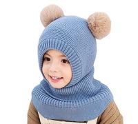 FUYAO Toddler Girls Hiver Bonnet Chaud Écharpe Bébé Polaire Earflap Pompom Bonnets Capuche pour 1-5 Ans Enfants - Bleu