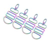 FUYEJIA Mousquetons pivotants en métal arc-en-ciel avec anneaux en D et boucles coulissantes Tri-Glides (38 mm, arc-en-ciel)