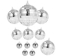 FuYelng 12 Pièces 4 Tailles Argent Boule à Facette avec Anneau Suspension | Disco Deco Réutilisable, pour Mini Disco Ball Sapin Noël Bar Soirée Thème Décoration Intérieure (2,3cm 4cm 6cm 8cm Boule )