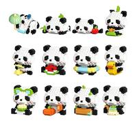 FuYelng 12 Pièces Panda Blocs de Construction Exquis, Panda Mini Brique de Construction Mini Brique Figure Jouets, pour Enfants Adultes Noël Cadeaux d'anniversaire Décorations Bureau (B)