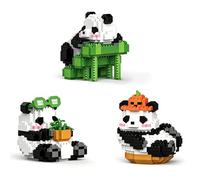 FuYelng 3 Pièces Panda Blocs de Construction Exquis, Panda Mini Brique de Construction Mini Brique Figure Jouets, pour Enfants Adultes Noël Cadeaux d'anniversaire Décorations Bureau (D)