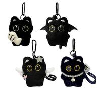FuYelng 4 Pièces Général Peluche Porte Clés Chat Noir, 8 cm Adorable Keychain Chat Noir Pendentif Sac à Dos de Dessin Animé, pour Amoureux des Chats Cadeau D'anniversaire