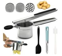 FuYelng Presse Puree en Acier Inoxydable avec 3 Interchangeables Tamis | Ecrase Pomme de Terre avec Antidérapant Manche Ecrase Purée Multifonction, pour Fruits Légumes Aliments pour Bébés (Argenté)