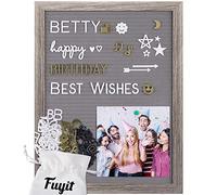 Fuyit Tableau Lettres Amovibles, 12 × 16 Pouces Letter Board avec 1090 Lettres, Chiffres, Symboles, Expressions et Soutien en Bois, Gris