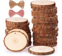 Fuyit Tranches de Bois Naturel 30 Pcs 6cm-7cm Craft Wood kit Inachevé pré-percé avec Trou Cercles en Bois Idéal pour Les Arts et l'artisanat Décorations de Noël Artisanat Bricolage
