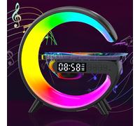 FuyoSegen Lampe de Charge sans Fil,Lampe de Chevet LED 4-en-1 réveil,lumière d'ambiance,Haut-Parleur et Chargeur sans Fil,Lampe d'ambiance Forme de G Changement Couleur RGB décoration (Noir)
