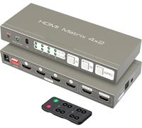 FUYT-Matrice Hdmi Switch 4X2 4K 60Hz Splitter 4 En 2 Sorties Avec Optical Spdif Et 3.5 Mm De Sortie Casque Audio Télécommande Infrarouge Support Edid Hdcp 2.2